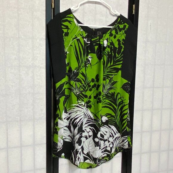 Worthington Banded Cap Sleeve Pleated Front Back Yoke Zip Top Black Green XL - Picture 3 of 12